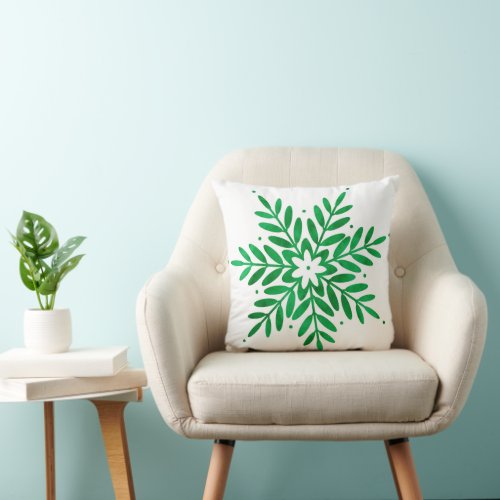 Emerald Watercolor Snowflake Throw Pillow