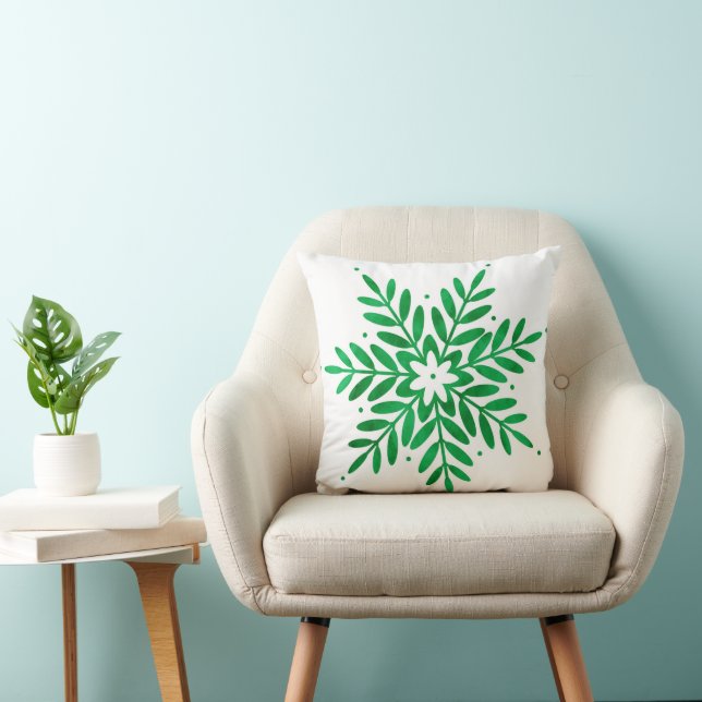 Emerald Watercolor Snowflake Throw Pillow (Chair)