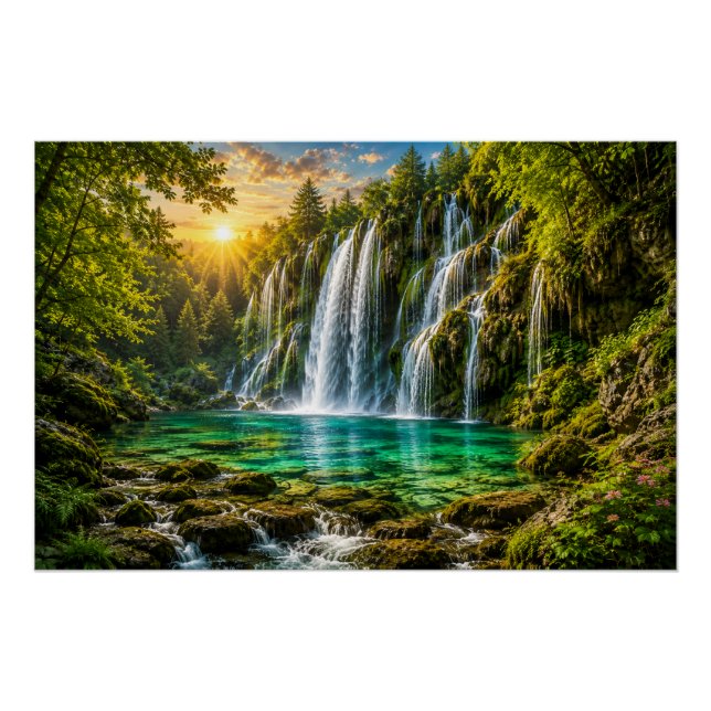 Emerald Waterfall Paradise Poster (Front)