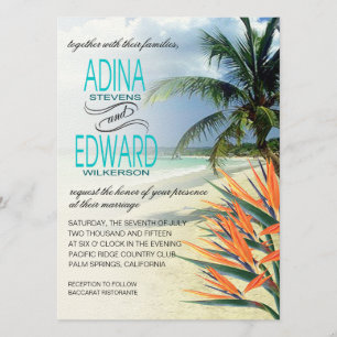 Emerald Waters Tropical Beach aqua FELT Invitation