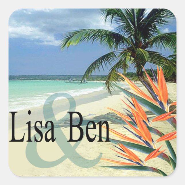 Emerald Waters Tropical Beach Square Sticker (Front)