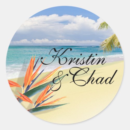 EMERALD WATERS Tropical Beach Wedding Classic Round Sticker