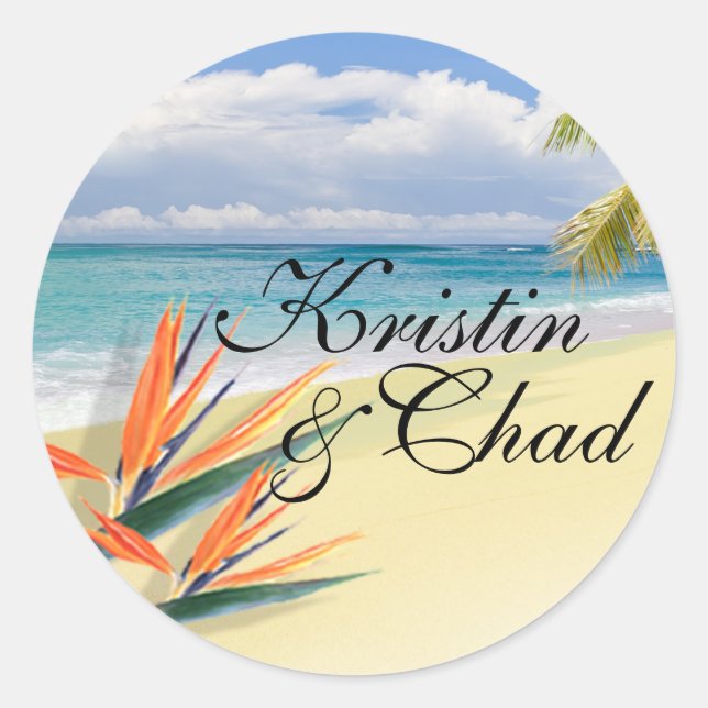 EMERALD WATERS Tropical Beach Wedding Classic Round Sticker (Front)