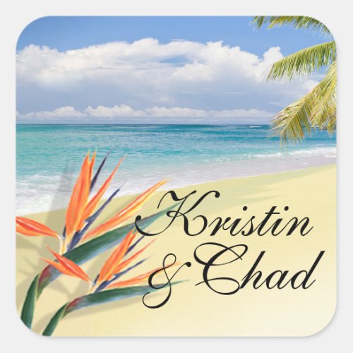 EMERALD WATERS Tropical Beach Wedding Square Sticker