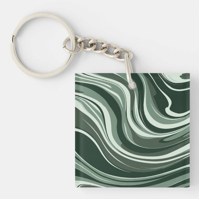 Emerald Waves Abstract Design Keychain (Front)