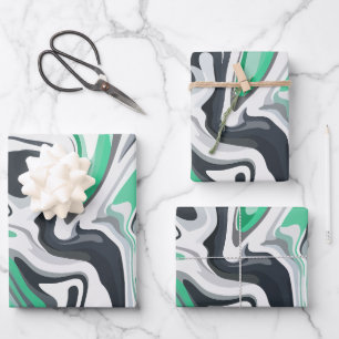 Emerald Waves in Abstract Fluid Art Wrapping Paper Sheets