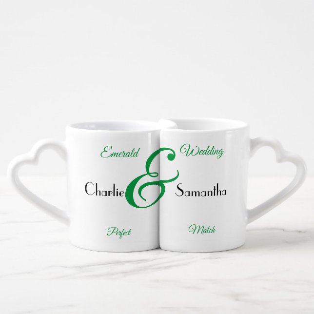 Emerald Wedding 55th Anniversary Personalised Coffee Mug Set (Front Nesting)