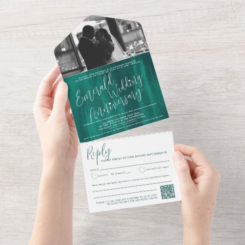 Emerald Wedding 55th photo QR code option RSVP All In One Invitation