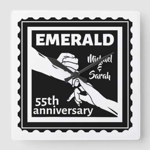 Emerald wedding anniversary 55 years square wall clock