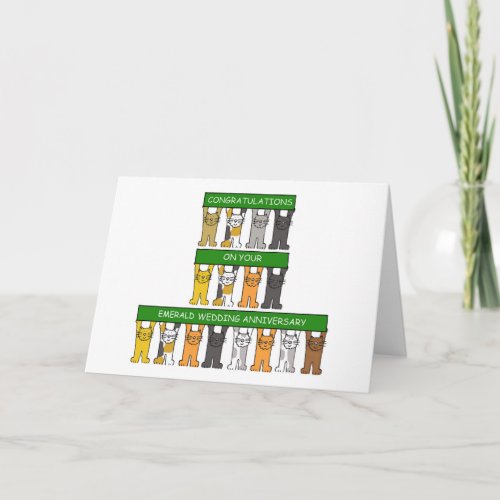 Emerald Wedding Anniversary Cartoon Cats Card