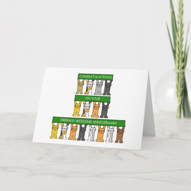 Emerald Wedding Anniversary Cartoon Cats Card (Front)