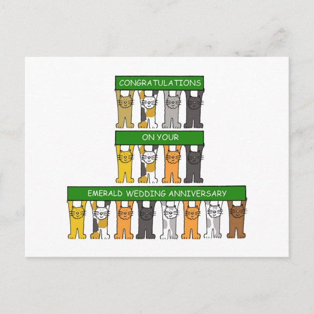 Emerald Wedding Anniversary Cartoon Cats Postcard (Front)
