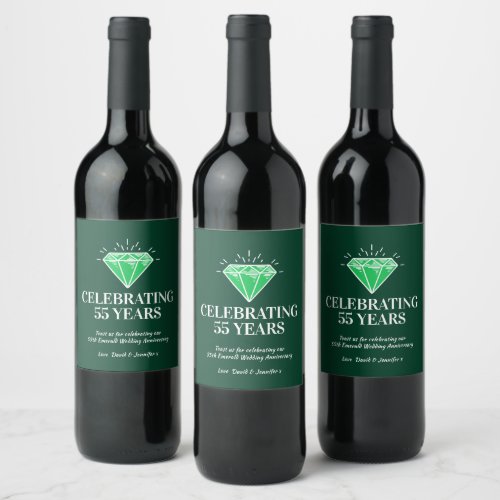 Emerald wedding anniversary green favor wine label