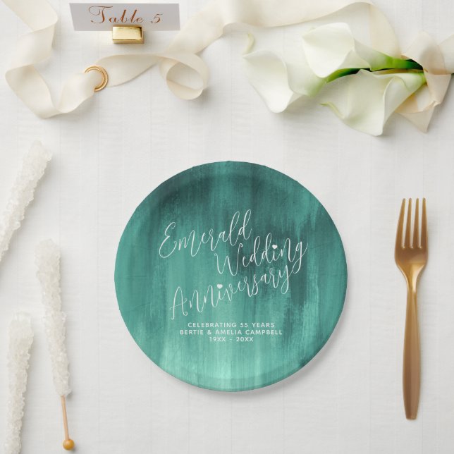 Emerald wedding anniversary green modern art paper plates (Wedding)