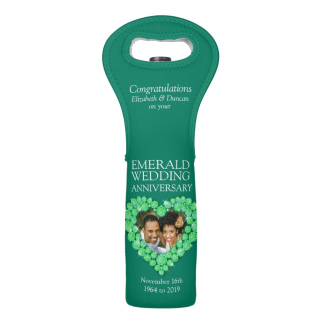 Emerald wedding anniversary heart photo wine bag (Back)