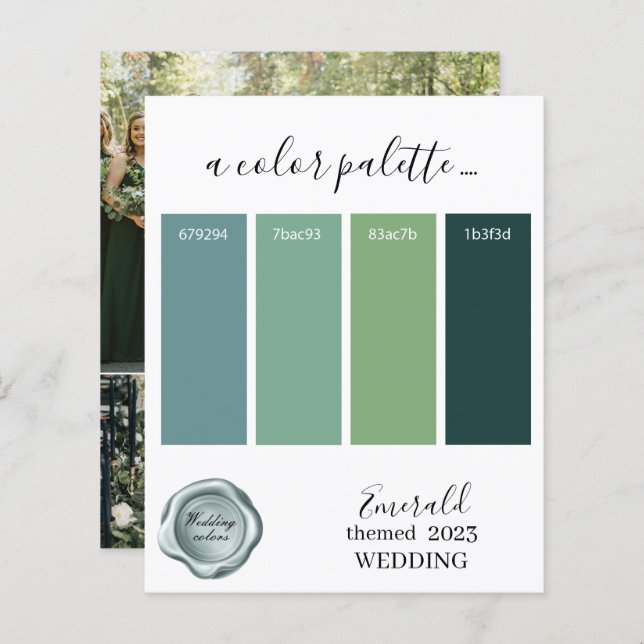 Emerald Wedding colors Palette Card 2023 (Front/Back)