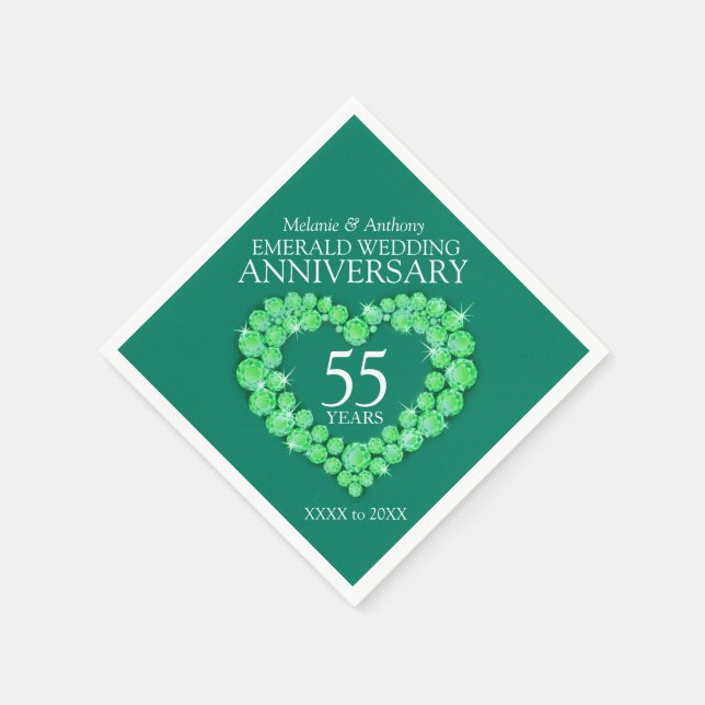Emerald Wedding heart and name napkins (Corner)