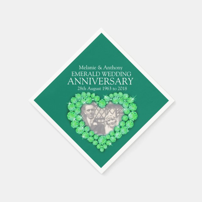 Emerald Wedding heart photo and name napkins (Corner)