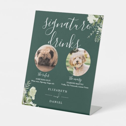 Emerald Wedding Pet Dog Signature Drinks Pedestal Sign