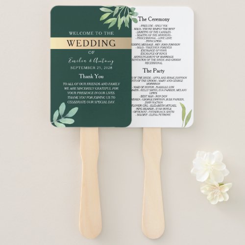 Emerald Wedding Program Hand Fan