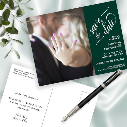Emerald Wedding Save the Date Photo  Calligraphy Announcement Postcard