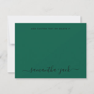 Emerald Wedding Stylish Script Elegant Minimalist Note Card