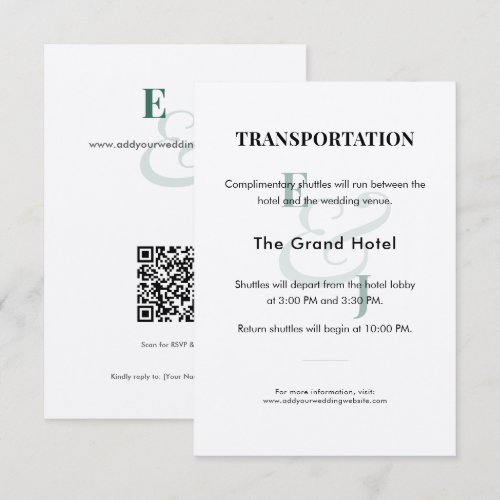 Emerald Wedding Transportation Details Card | QR