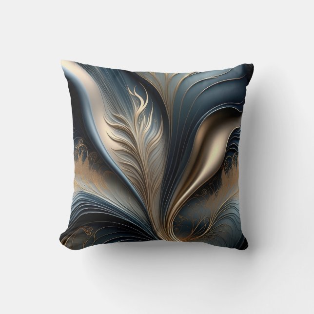 Emerald Whisper - Teal - Gold Abstract Floral Art Throw Pillow (Front)