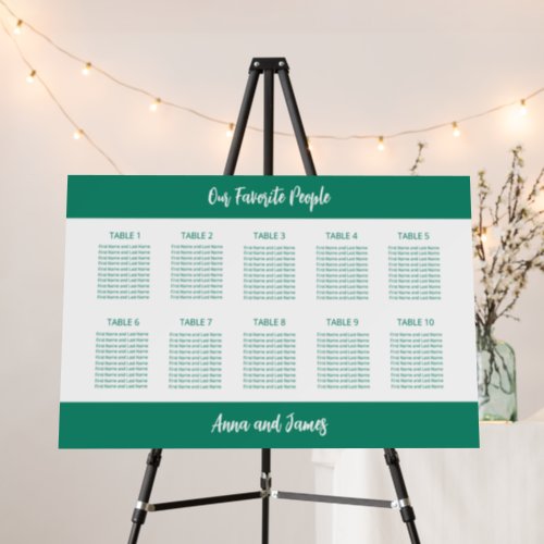 Emerald White 10 Table Seating Chart Foam Board