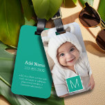 Emerald & White 1 Photo Collage Custom Monogram Luggage Tag<br><div class="desc">You can use Instagram photos for this design. Use three square photos to create a unique and personal gift. Or you can keep the hipster puppy and make a trendy keepsake.</div>