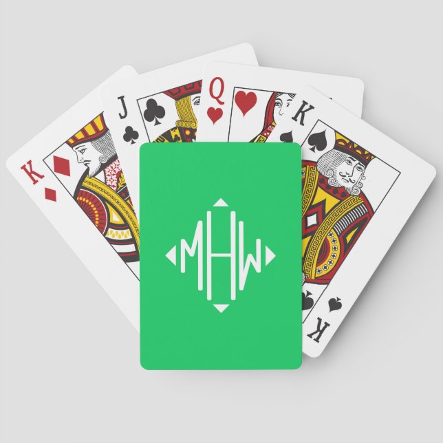 Emerald White 3Init Diamond Monogram Font DIY BG Poker Cards (Back)