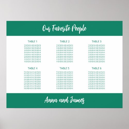 Emerald White 6 Table Seating Chart Poster