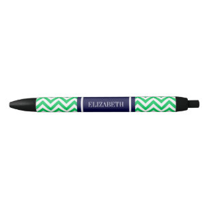 Emerald White LG Chevron Navy Blue Name Monogram Pen