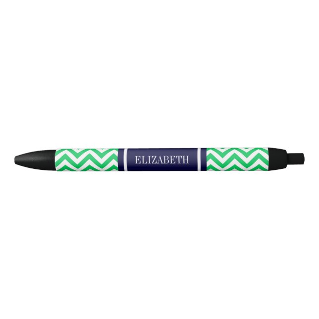 Emerald White LG Chevron Navy Blue Name Monogram Pen (Front)