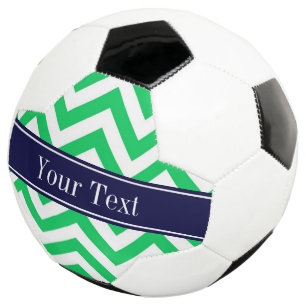 Emerald White LG Chevron Navy Blue Name Monogram Soccer Ball