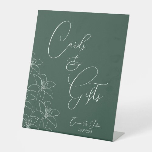 Emerald White Lily Calligraphy Wedding Cards Gifts Pedestal Sign