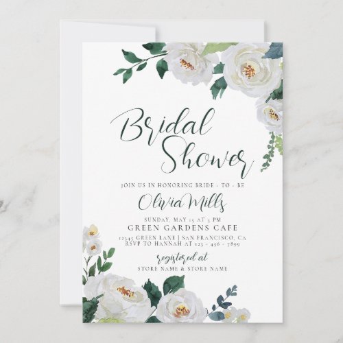 Emerald White Modern Spring Floral Bridal Shower Invitation