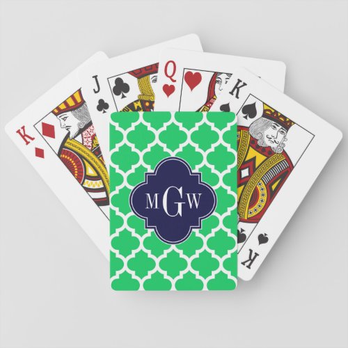 Emerald White Moroccan 5 Navy 3 Initial Monogram Poker Cards