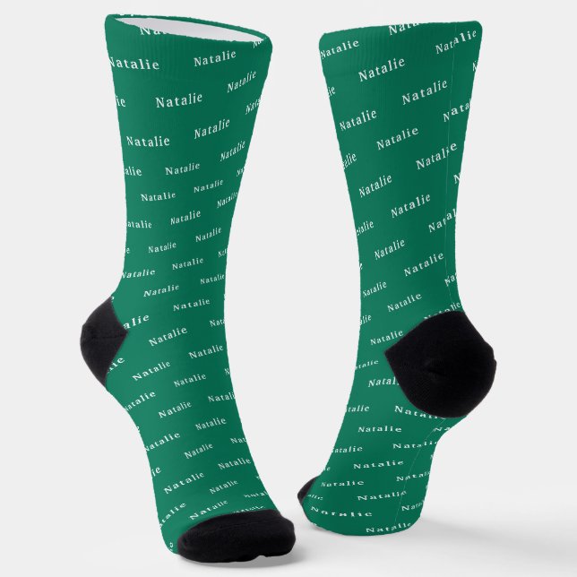 Emerald White Personalized Name Socks Custom Text (Angled)