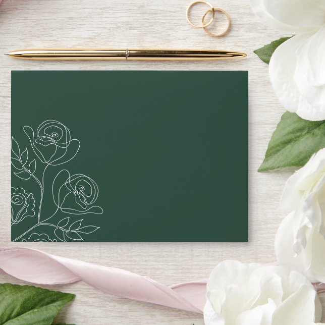 Emerald White Roses Calligraphy Wedding Envelope (Wedding)