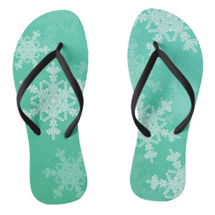 Emerald White Snowflakes Minimalist Christmas Flip Flops