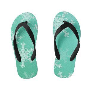 Emerald White Snowflakes Minimalist Christmas Kid's Flip Flops
