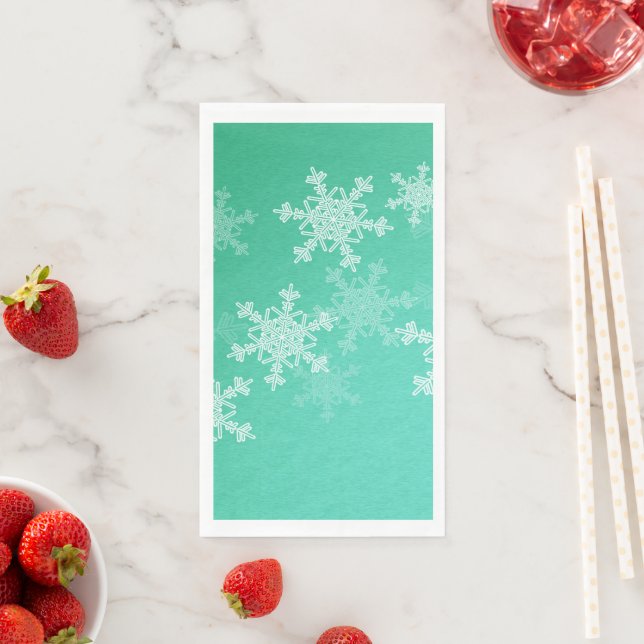 Emerald White Snowflakes Minimalist Christmas Paper Guest Towels (Insitu)