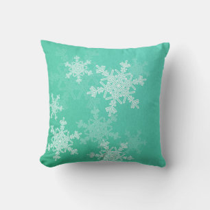 Emerald White Snowflakes Minimalist Christmas Throw Pillow