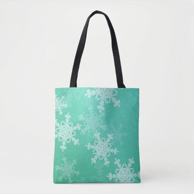Emerald White Snowflakes Minimalist Christmas Tote Bag (Front)