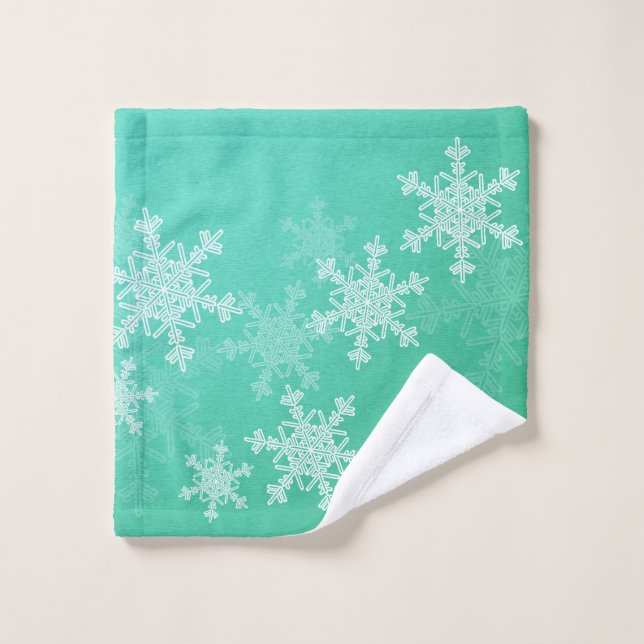Emerald White Snowflakes Minimalist Christmas Wash Cloth (Wash Cloth)