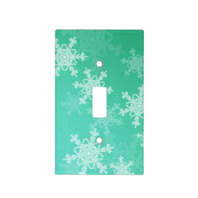 Emerald White Snowllakes Minimalist Christmas Light Switch Cover (Front)