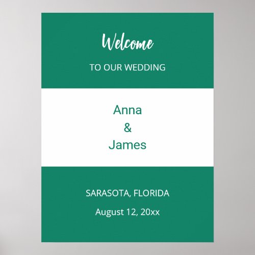 Emerald White Wedding Welcome Poster