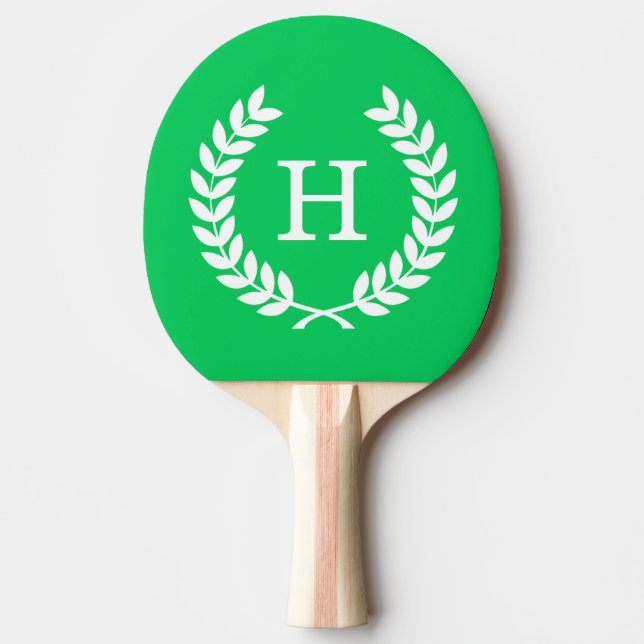Emerald White Wheat Laurel Wreath Initial Monogram Ping-Pong Paddle (Front)