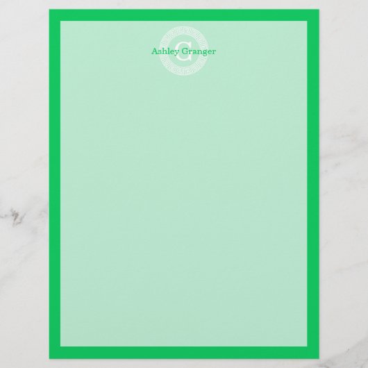 Emerald Wht Greek Key Rnd Frame Initial Monogram (Front)